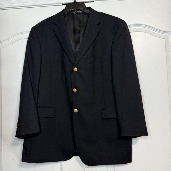 Tommy Hilfiger Black Blazer Sz 42S Sport Coat Wool Blend Jacket Gold Buttons - Picture 1 of 6